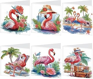 AiYuanzsh 6 Pack Diamond Painting Greeting Card Kits Summer Flamingo Designs, DIY 5D Diamond Art Greeting Cards Postcards Crafts for Christmas, Birthday, Thanksgiving Day, Holiday, and Gifts