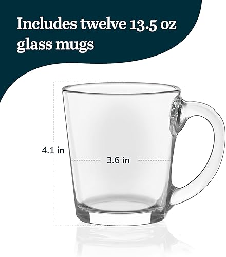 Miniatura 3 de Libbey Juego de 12 tazas de vidrio multiusos de 13.5 onzas, modernas, transparentes, en ángulo, con mango D, tazas de té gruesas para bebidas