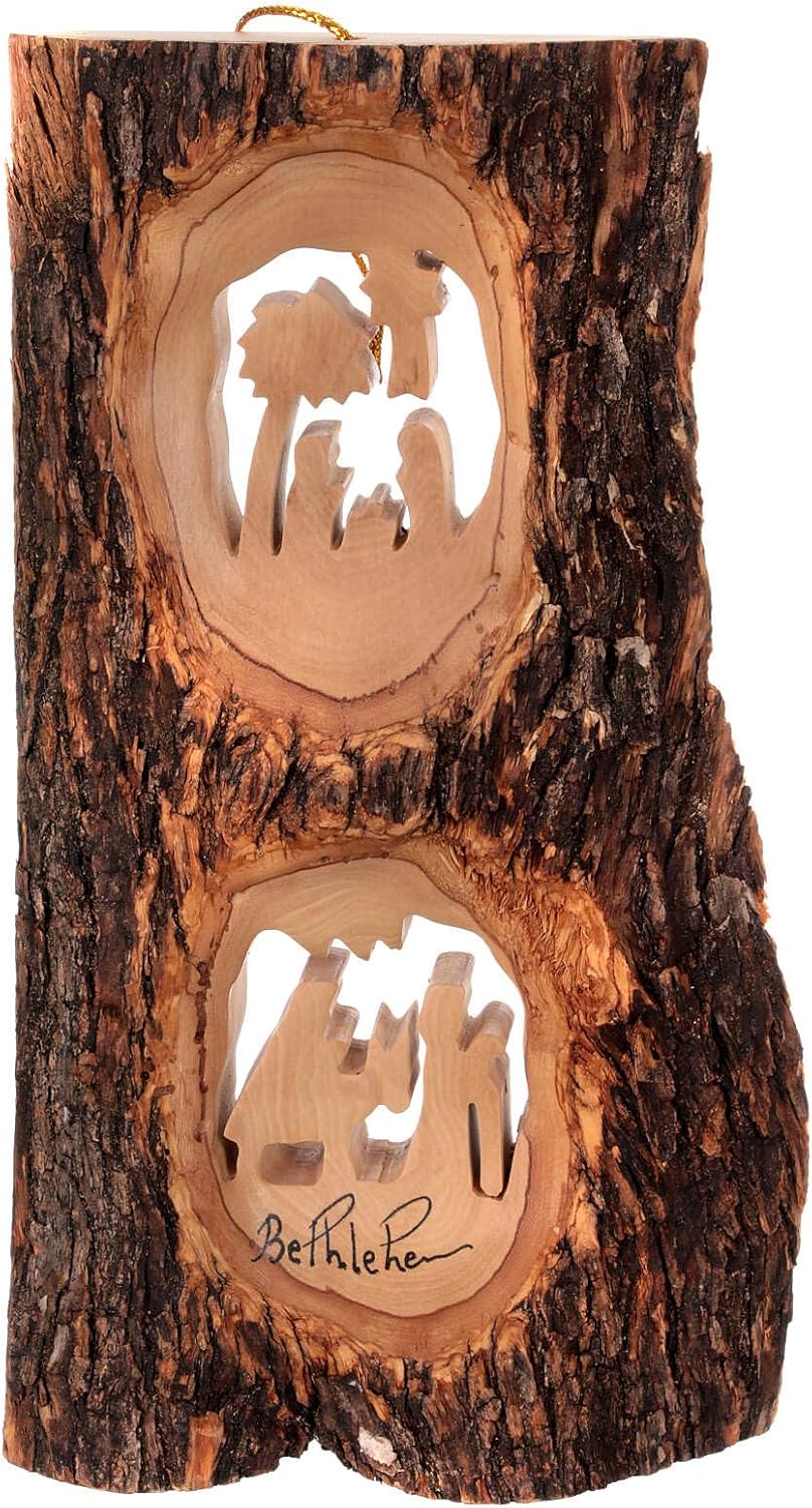 Nativity Scene and Flight into Egypt, Holy Land Olive Tree 20x10 cm
