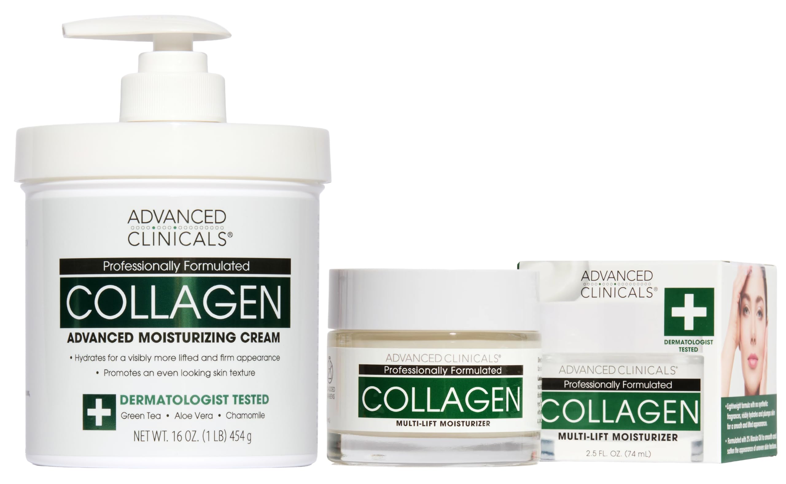 Advanced Clinicals Collagen Cream W/Hyaluronic Acid Face Moisturizer + Collagen Body Cream 2pc Skincare Set For Women & Men To Reduce Appearance Of Wrinkles, Fine Lines, & Uneven Skin Tone, 2pc Set