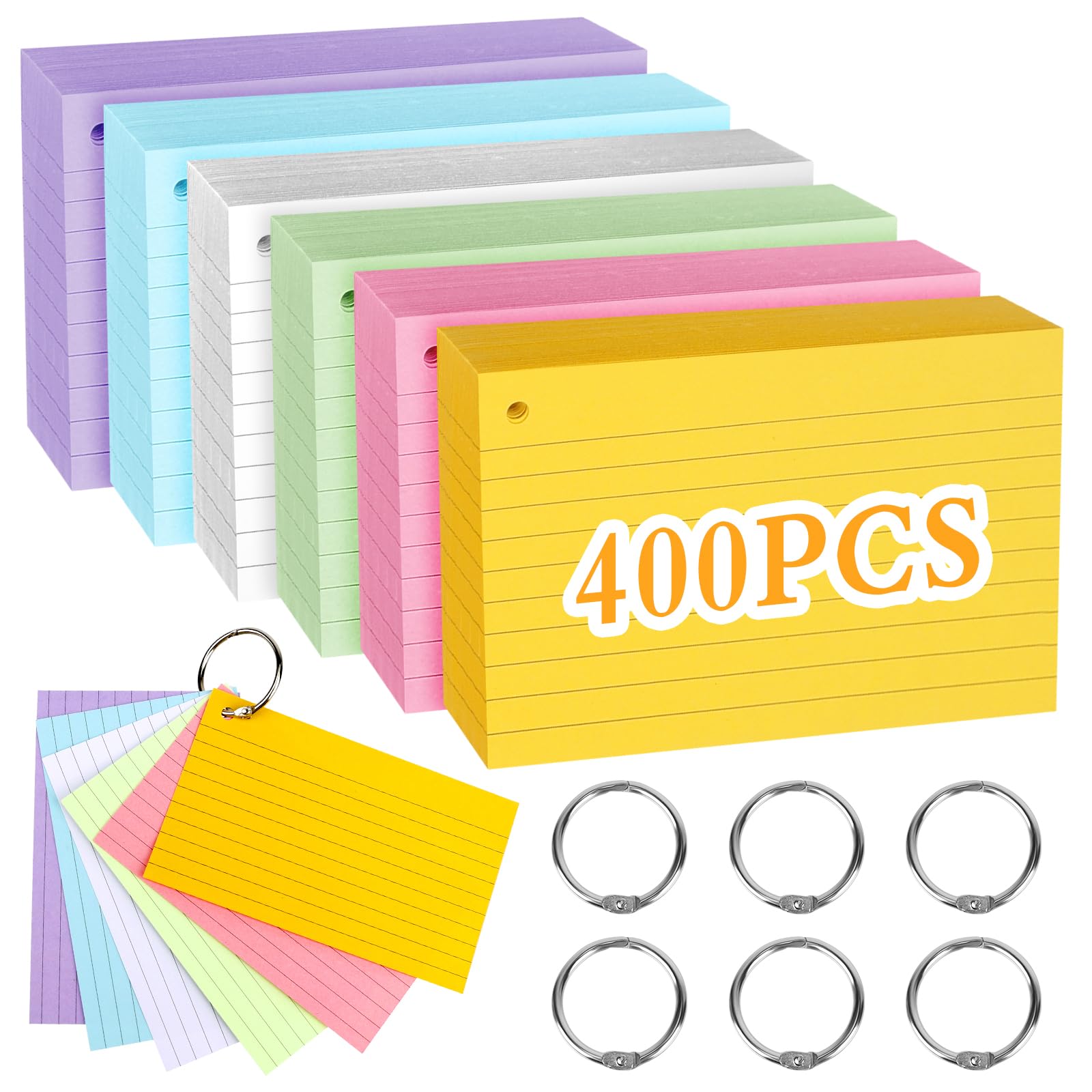 400 Flashcards & Carnets De Notes Indexés - Set 4 Couleurs Pour école, Bureau Et Révisions