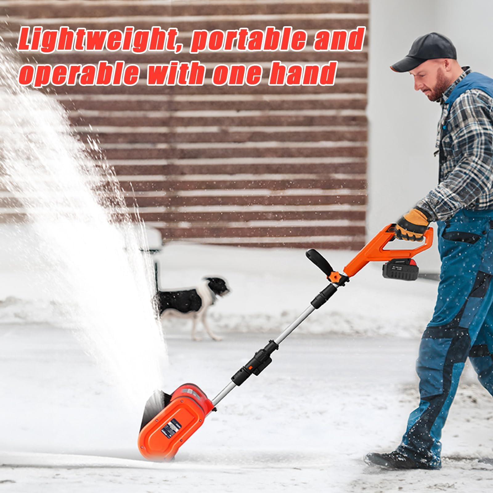 Pala da neve a batteria, Spazzaneve a batteria da 20 V 4 Ah, Spazzaneve a batteria con coperchio del vano batteria e impugnatura anteriore regolabile con batteria da 4 Ah e caricabatterie rapido