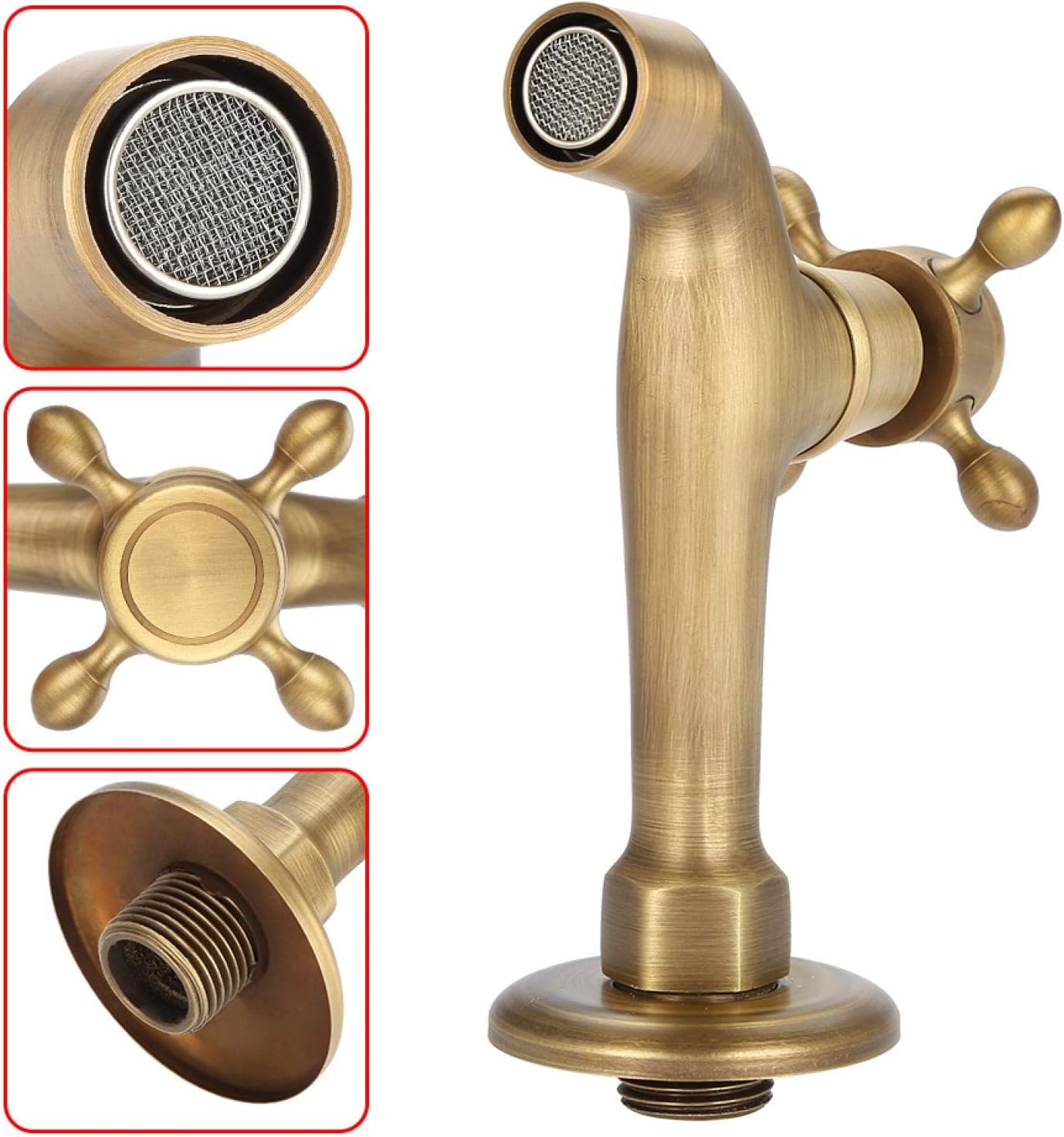 European Wall Mounted Vintage G1/2" Solid Brass Faucet Single Cold Water Tape for Kitchen Sink Mop Pool(L)