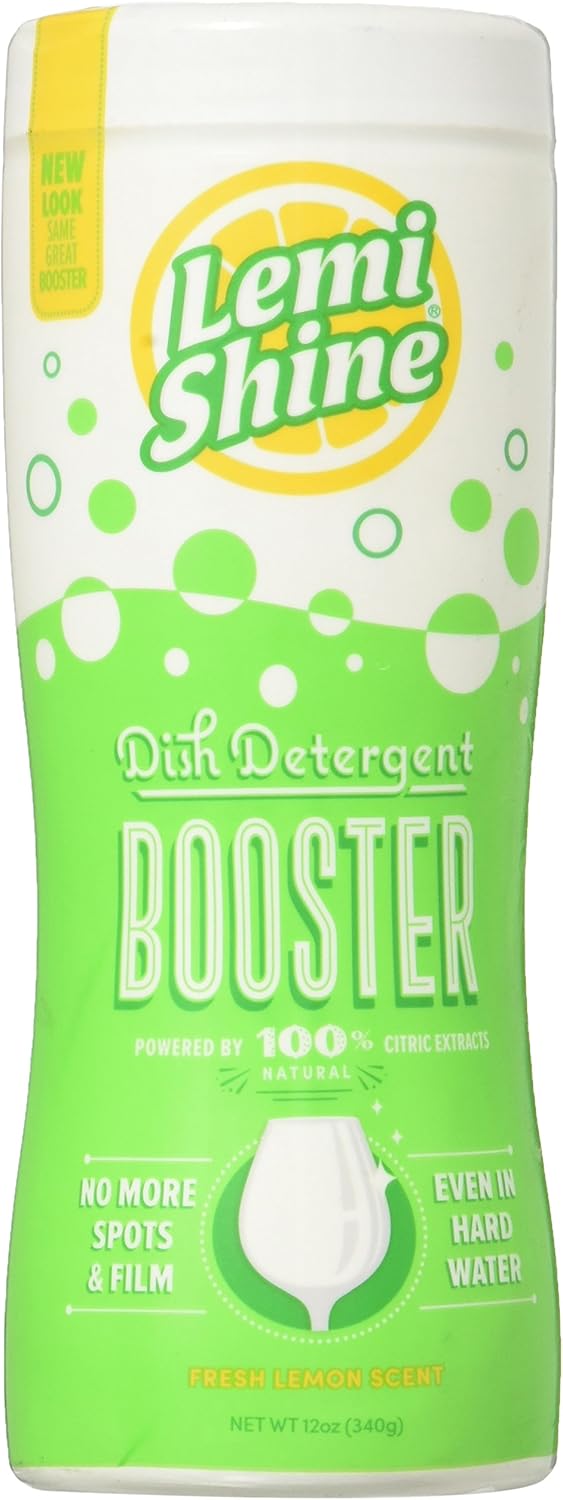 Lemi Shine Dish Detergent Booster, Hard Water Stain Remover, Multi-Use Citric Acid Cleaner (12 oz Container, 6 Pack Bundle)