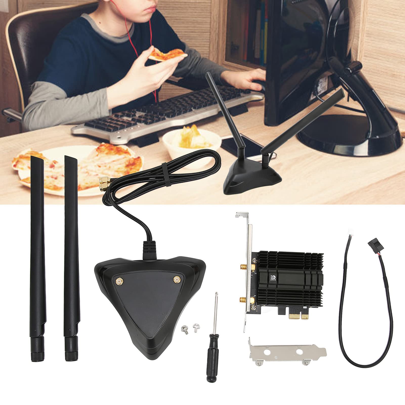 Scheda WiFi WiFi 6E AX210NGW PCIe, Adattatore WiFi PCIe 5400Mbps Bluetooth5.2 Tripla Banda con Base Antenna Magnetica 6dBi, Supporto OFDMA e AX MU Mimo