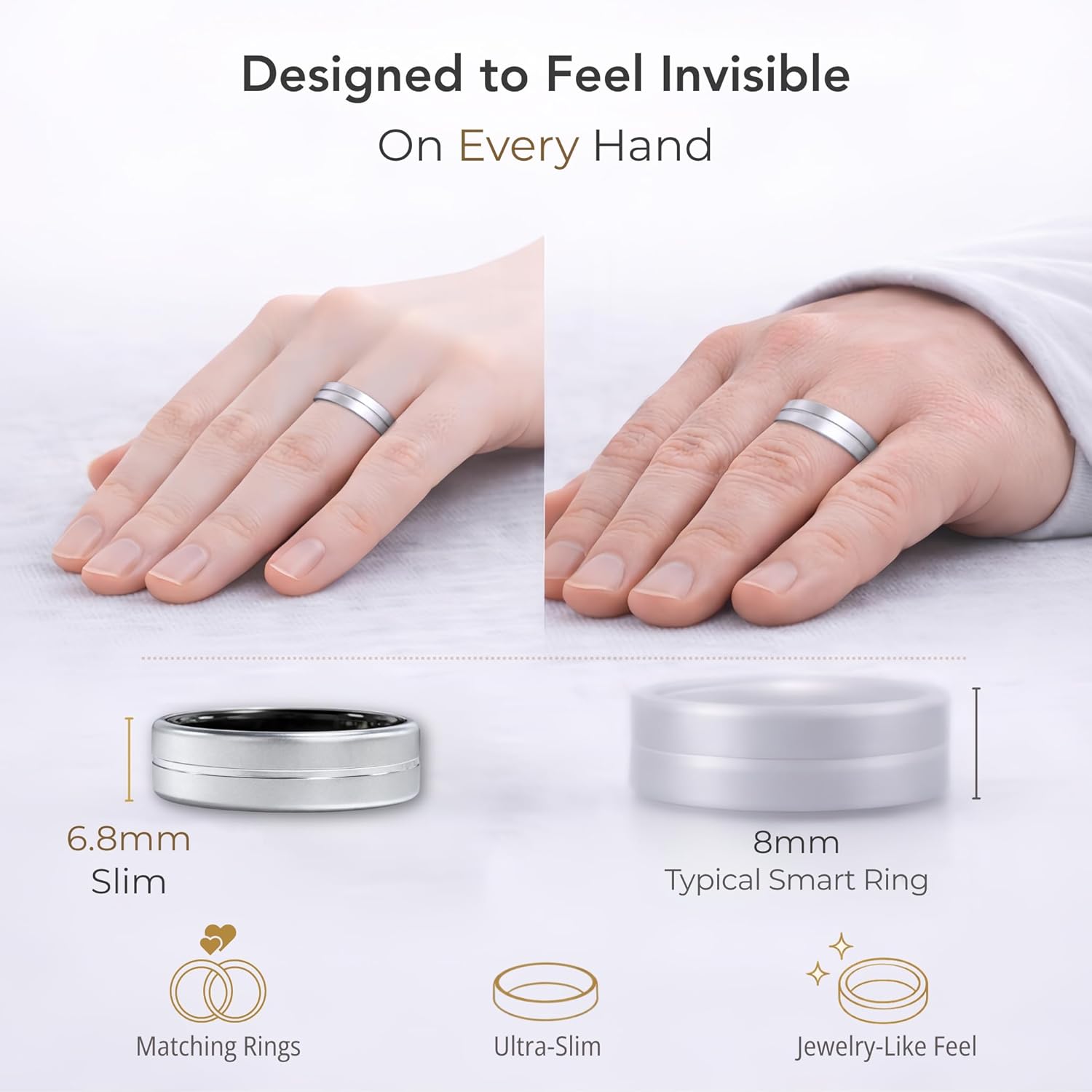 Smart Ring Health & Fitness Tracker for Men and Women, Sleep and Activity Tracking, HRV and Stress, Heart Rate and SPO₂, Women Health Support, BP, 120+ Sports Modes (Matte Silver, 8)