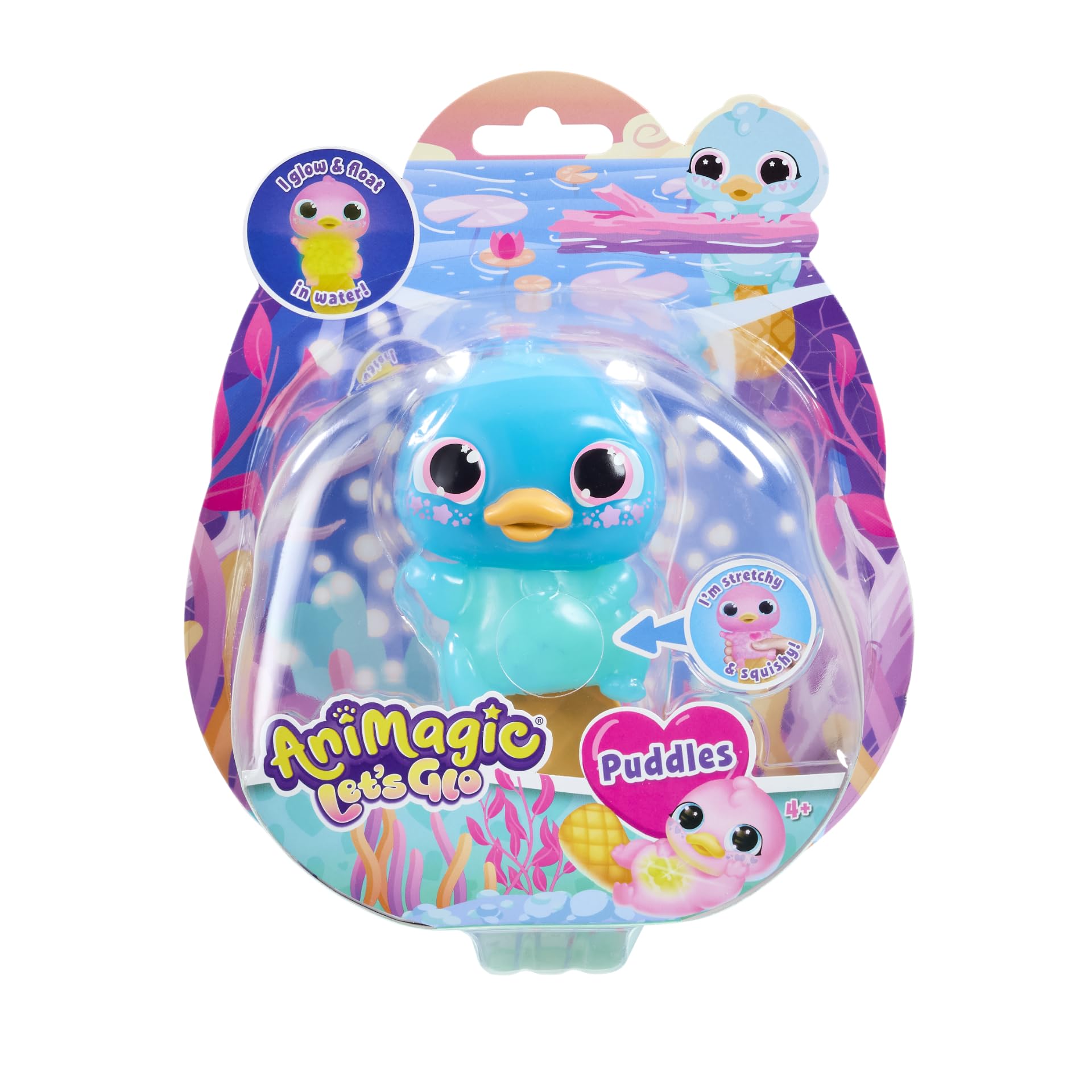 Animagic Let's Glo Platypus - Blue | Your Stretchy, Squishy, Light-Up Best Friend | Glows & Floats in Water! | Interactive Electronic Pet | For Kids Ages 4+