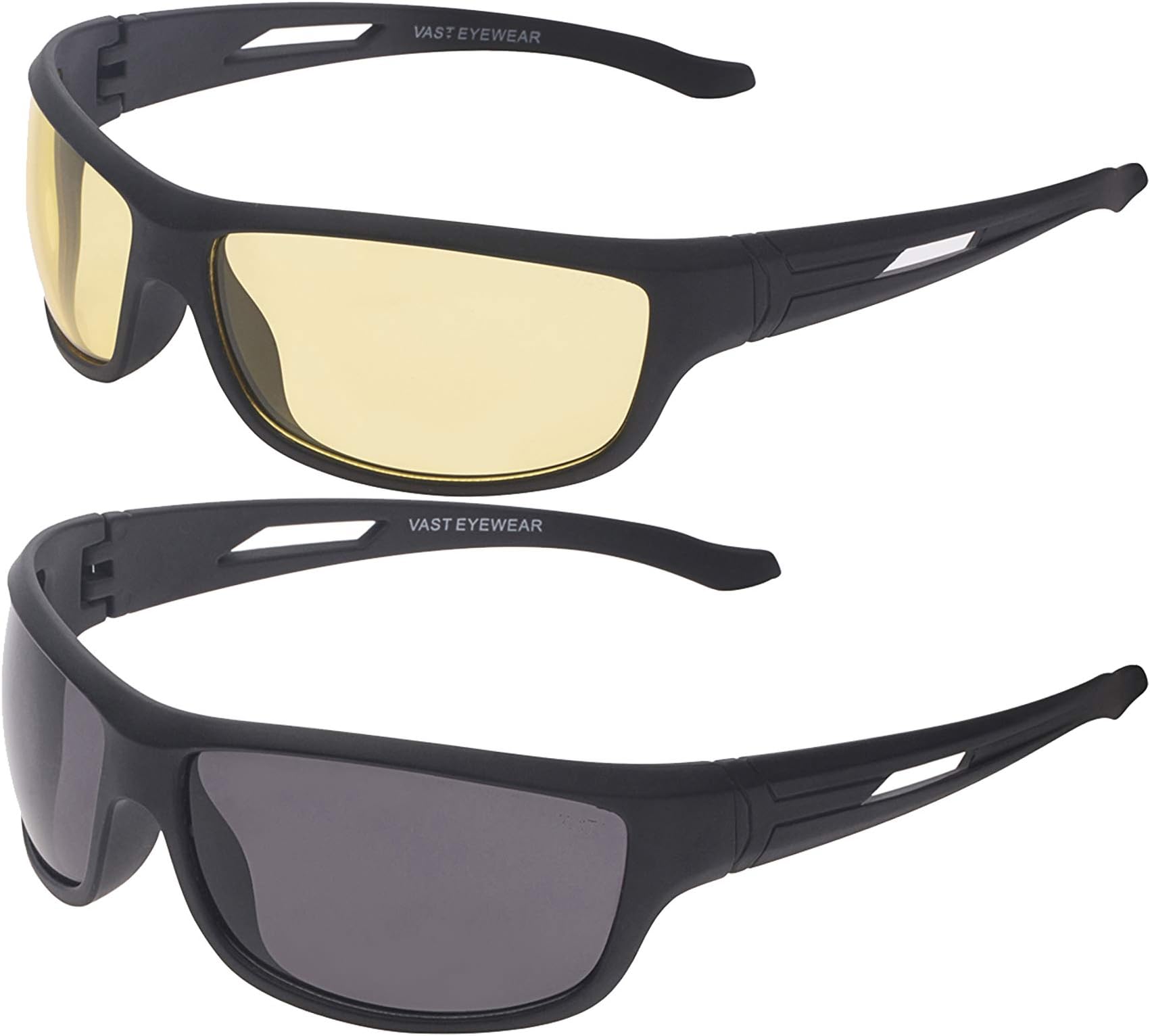 VASTAll Day and Night Vision Wrap Around Sports Unisex Sunglasses Combo (Blue Yellow, Black, Medium)