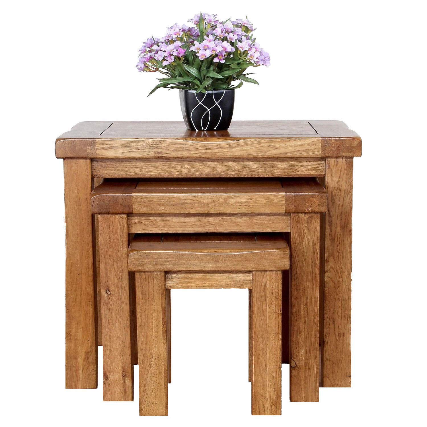 Aurotrice Original Oak Nest of 3 Tables Retro Style Wooden Coffee Table nest of table Nesting Set Rustic Solid