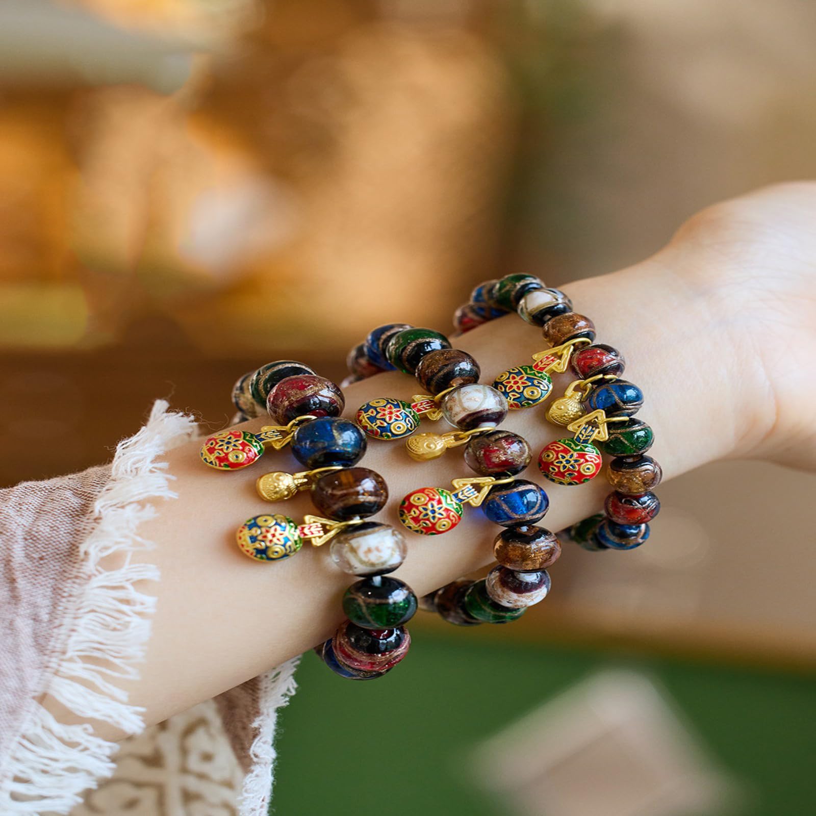 Armband Damen Unisex Multicolor Perlen Armband, Fünf-Farben Kette Für Männer Und Frauen-farbe-14mm