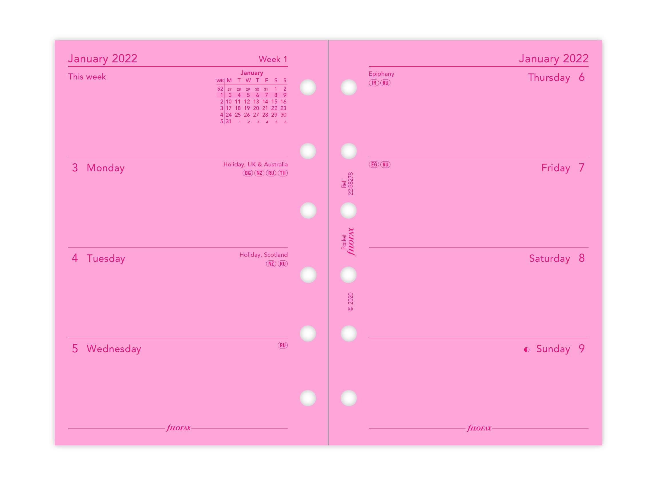 Filofax - Agenda tascabile 2022, 2 pagine, colore: rosa