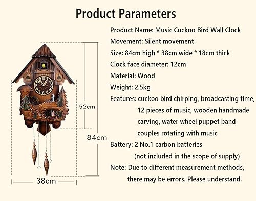 Miniatura 6 de Reloj de cuco tradicional, reloj de pared de madera con péndulo y danza, C