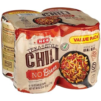 H-E-B Texas Style Chili, 4 Count, No Beans, Packaged Soup and Stew