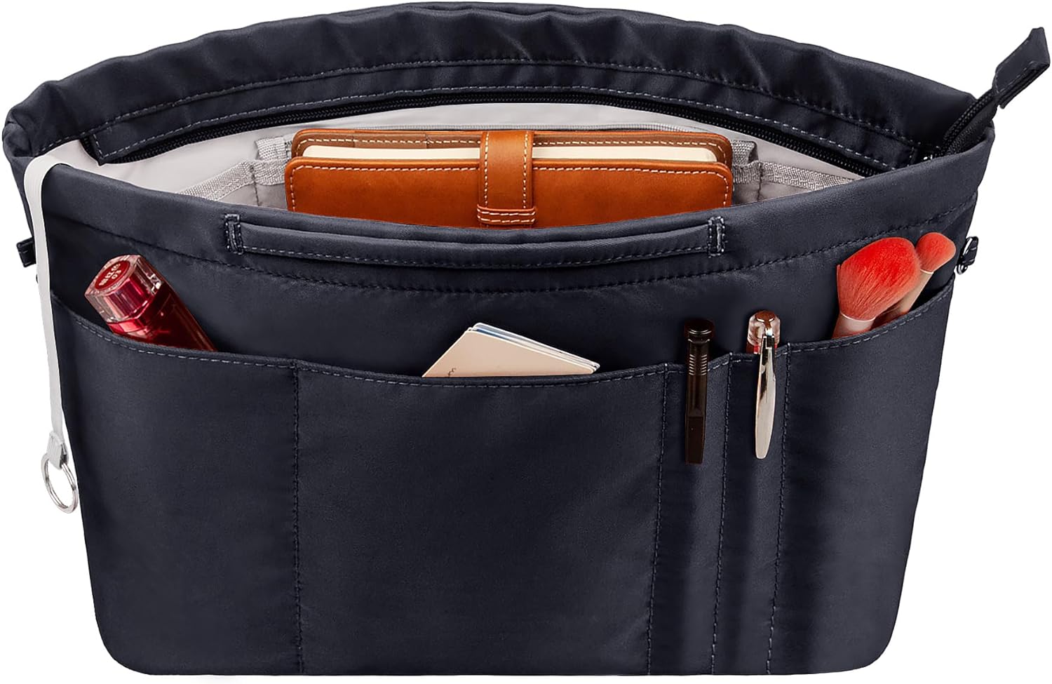 vercord purse insert organizers for tote handbag bag in bag with zipper liner bag organizer for women 14 pockets black xxl