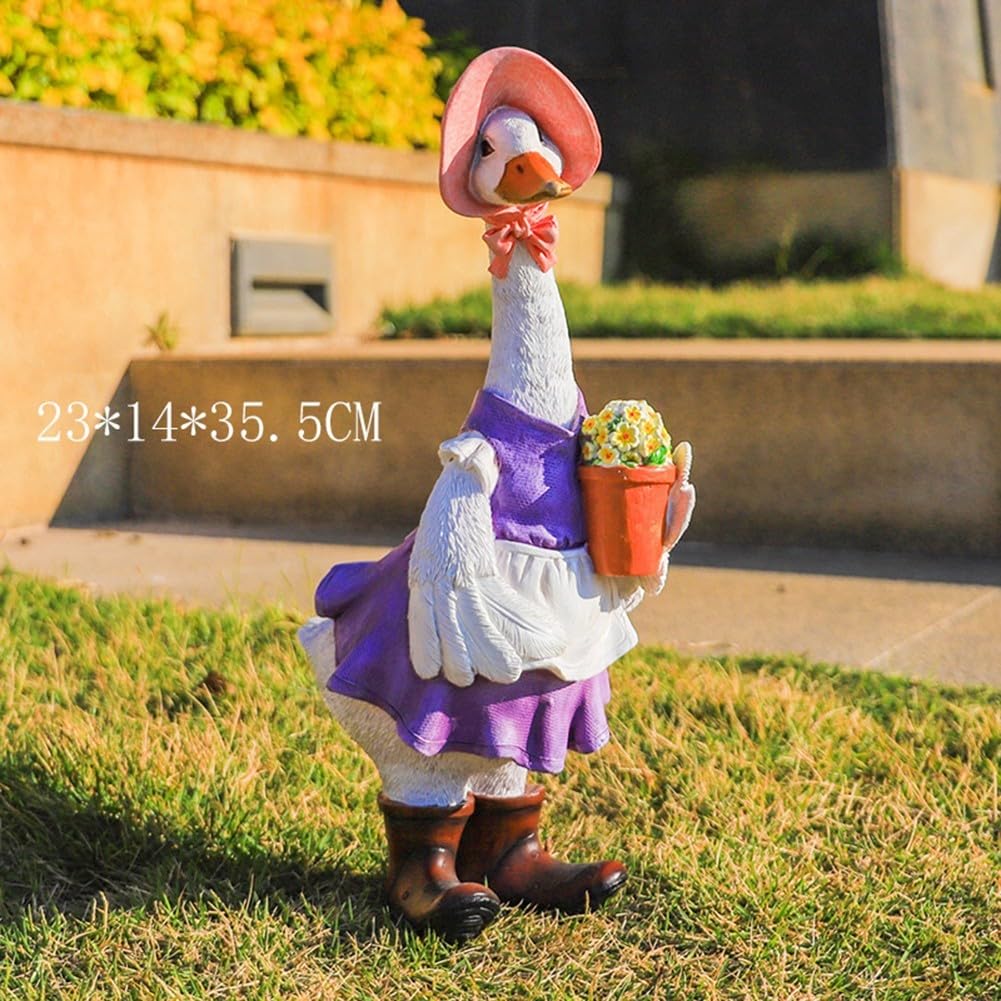 Statua da per giardino Anatra Coppia 14x9 Pollici Resina Statua(Duck flower box)