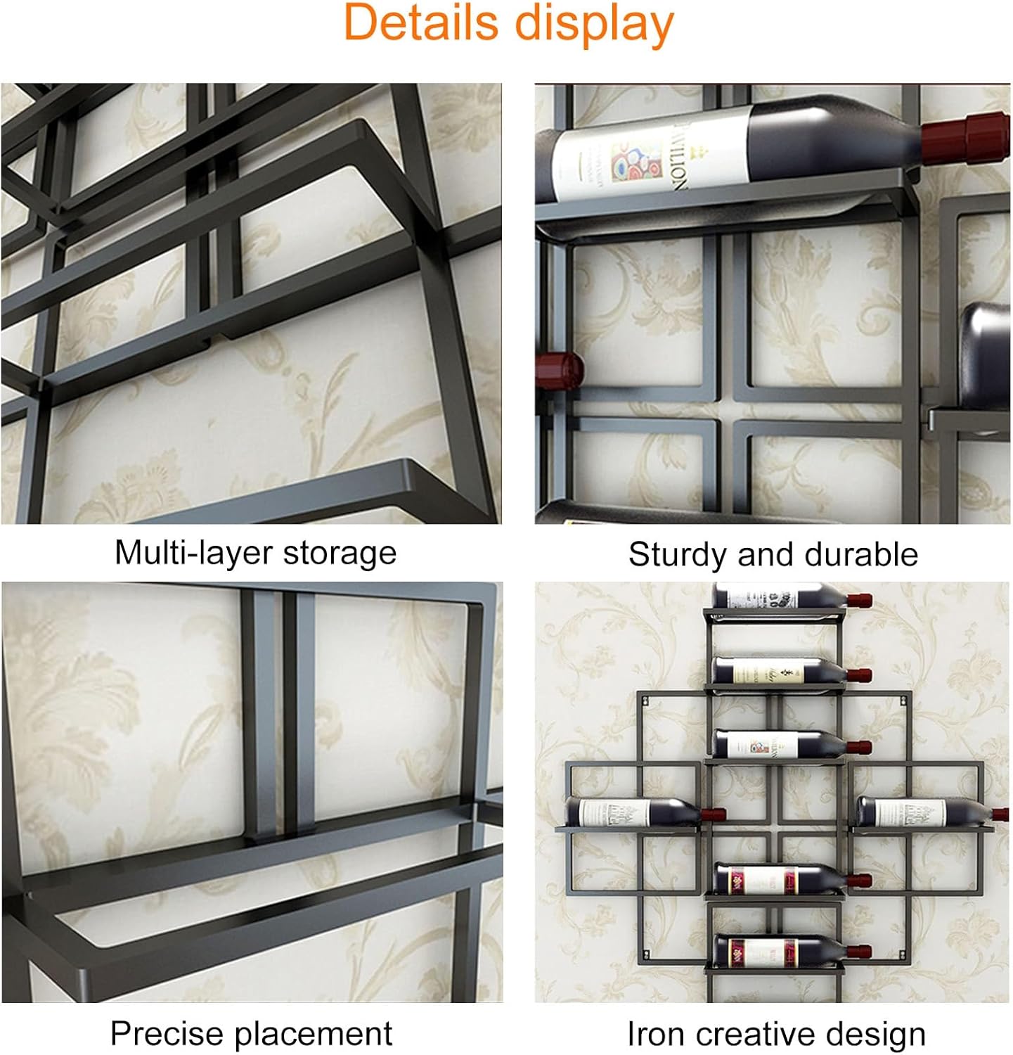 Vintage Style Wall Mounted Wine Rack with Multifunctional Metal Storage Ideal for Home Restaurant Bars and Kitchen Gold Color