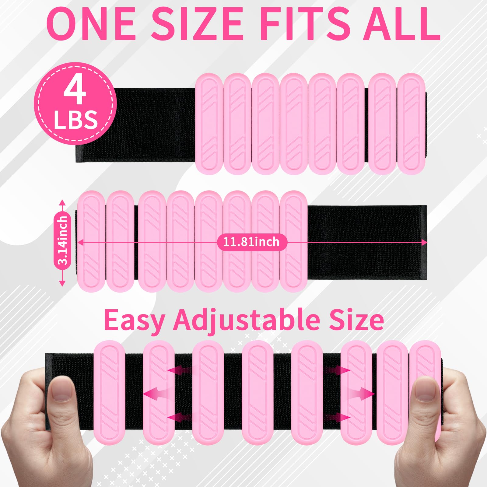 Set di 2 pesi regolabili per polso e caviglia, colore nero e rosa, per yoga, danza, sbarra, pilates, cardio, aerobica, camminata