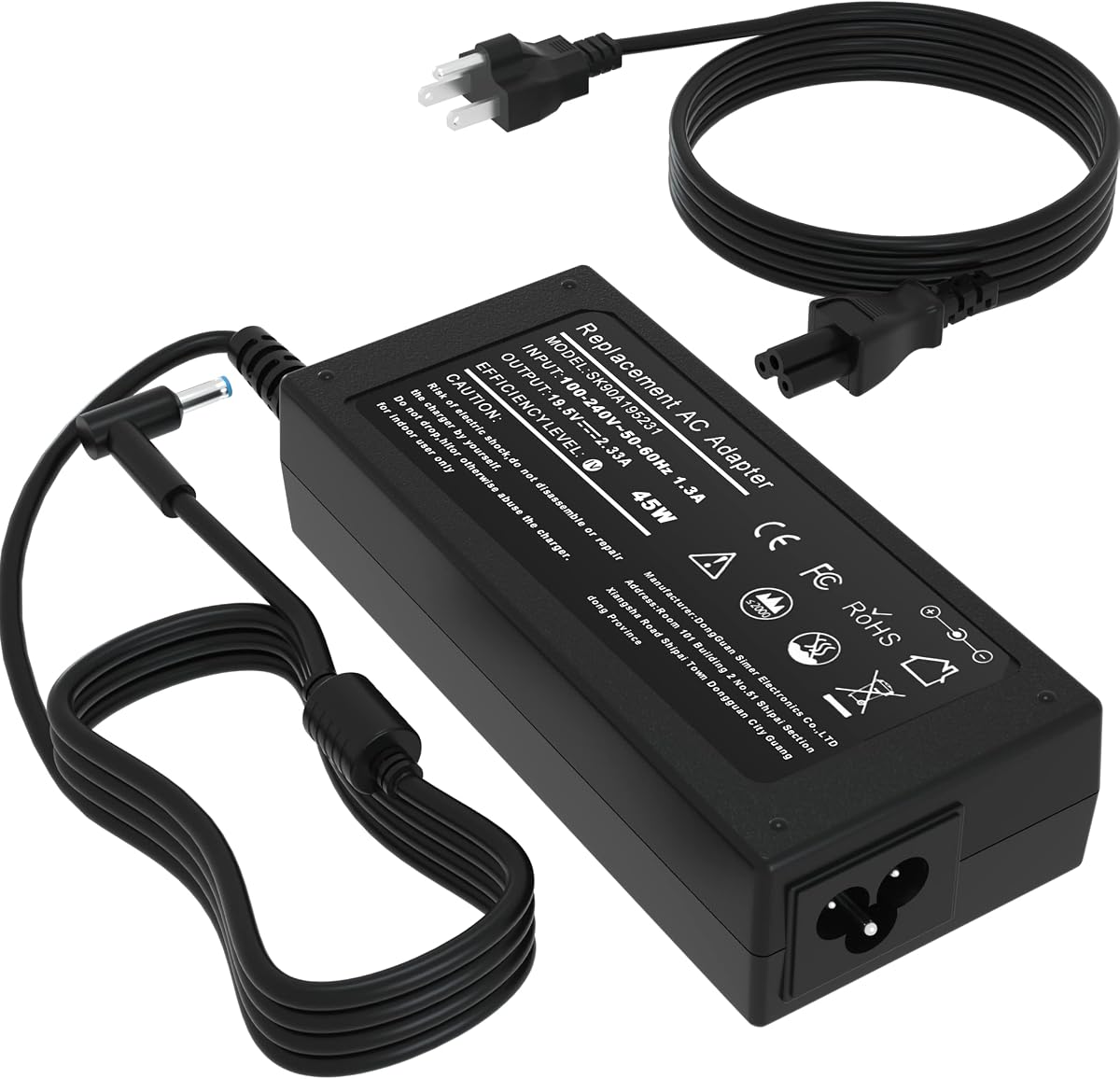 Cargador de portátil de 45 W para ordenador portátil HP de 14" 15" 15,6" 17" | Adaptador de corriente de punta azul inteligente de 19,5 V 2,31 A Compatible con HP Pavilion, Stream, Envy, EliteBook 840 G3 G5, Chromebook, Spectre