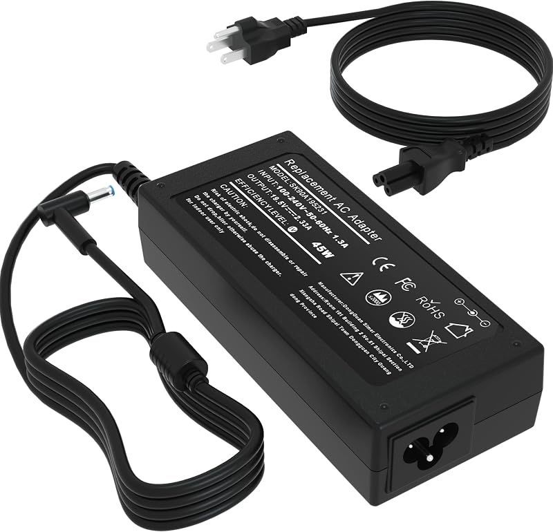 Cargador de portátil de 45 W para computadora portátil HP de 14" 15" 15,6" 17" | Adaptador de corriente de punta azul inteligente de 19,5 V 2,31 A Compatible con HP Pavilion, Stream, Envy, EliteBook 840 G3 G5, Chromebook, Spectre