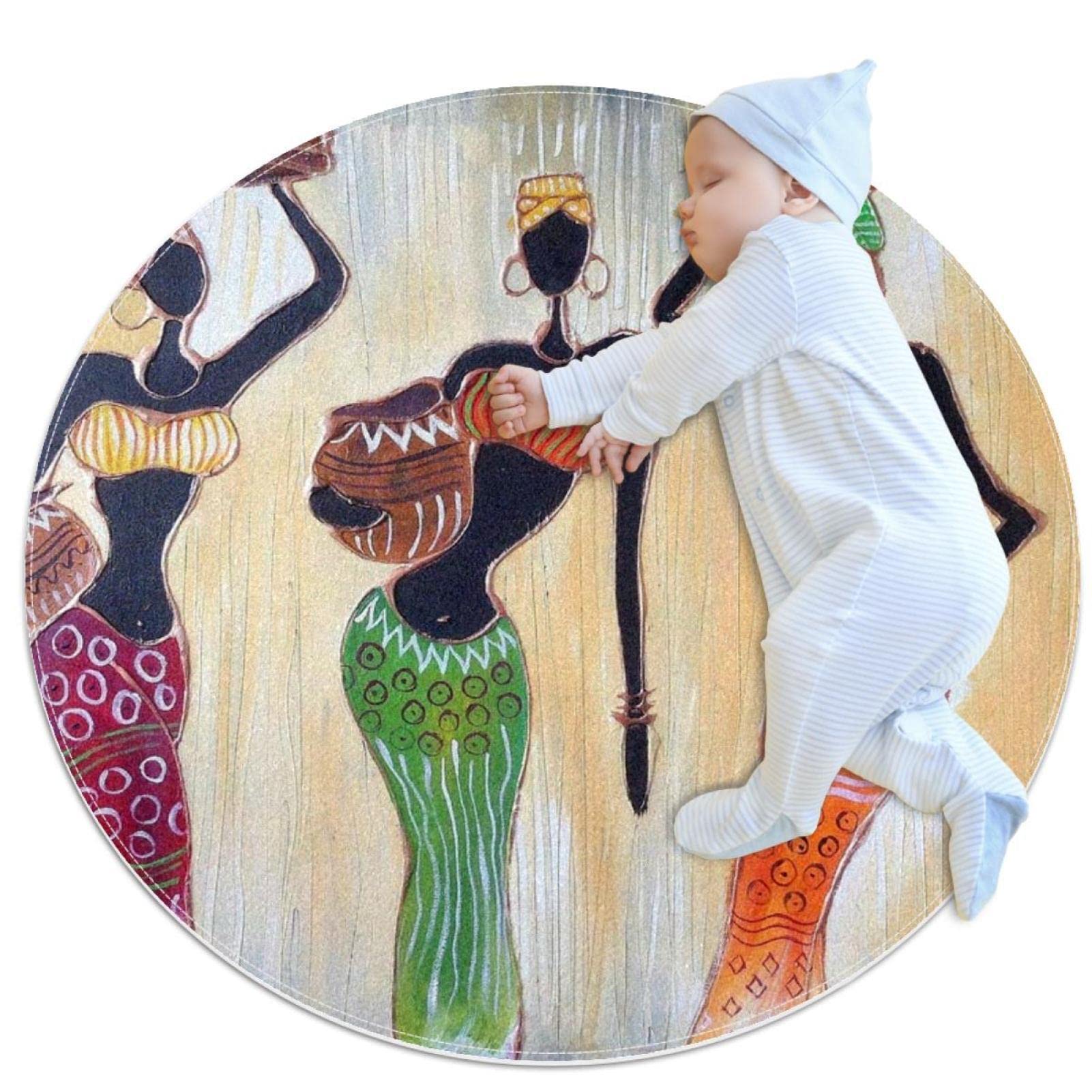 Tapis de salle de bain antidérapant rond 1m motif femme africaine