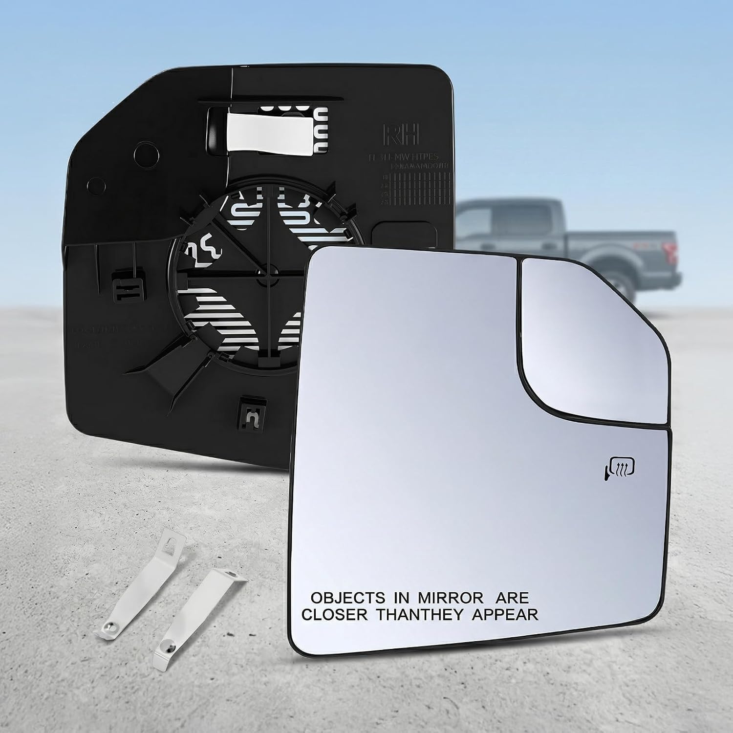 Passenger Side Heated Mirror Glass Replacement for 2015-2021 Ford F150, Right Side View Convex Mirror with Blind Spot Rear Holder, Replace FL3Z17K707B