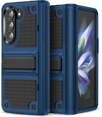 for Galaxy Z Fold 5 Case, Shockproof 2 in 1 Silicone Rubber with Hard PC Rugged Full Body Protection Phone Cover for Galaxy Z Fold 5, Black/Navy BlueYZ-89