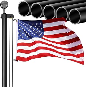 Panta 20FT Sectional Flag Pole Kit, 14 Gauge Extra Thick Heavy Duty Aluminum Outdoor In ground Flagpole for Residential or Commercial, Black