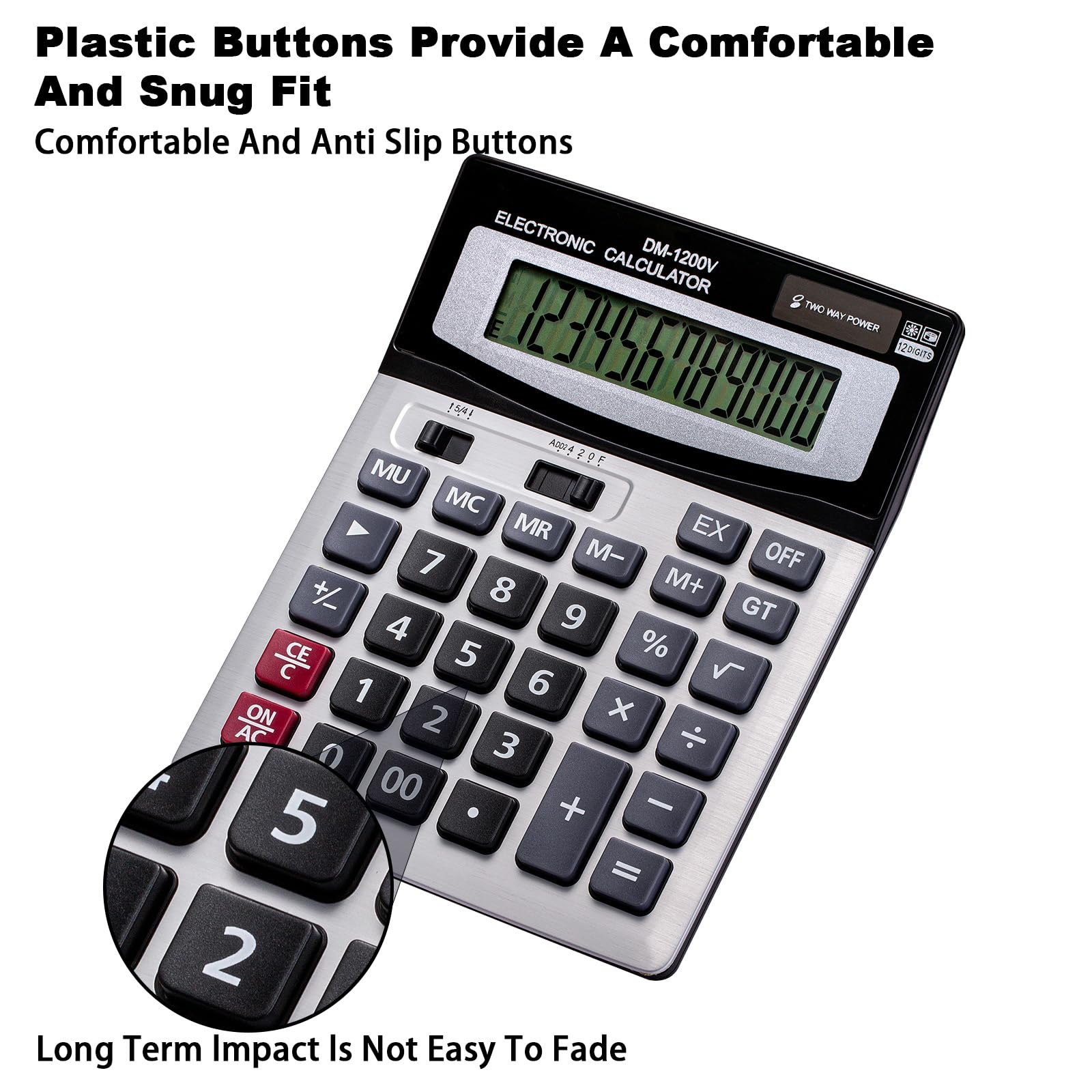 Calculadora de sobremesa de 12 dígitos con gran pantalla LCD y tecla sensible, energía solar dual y batería, función estándar para oficina (YE1200v)