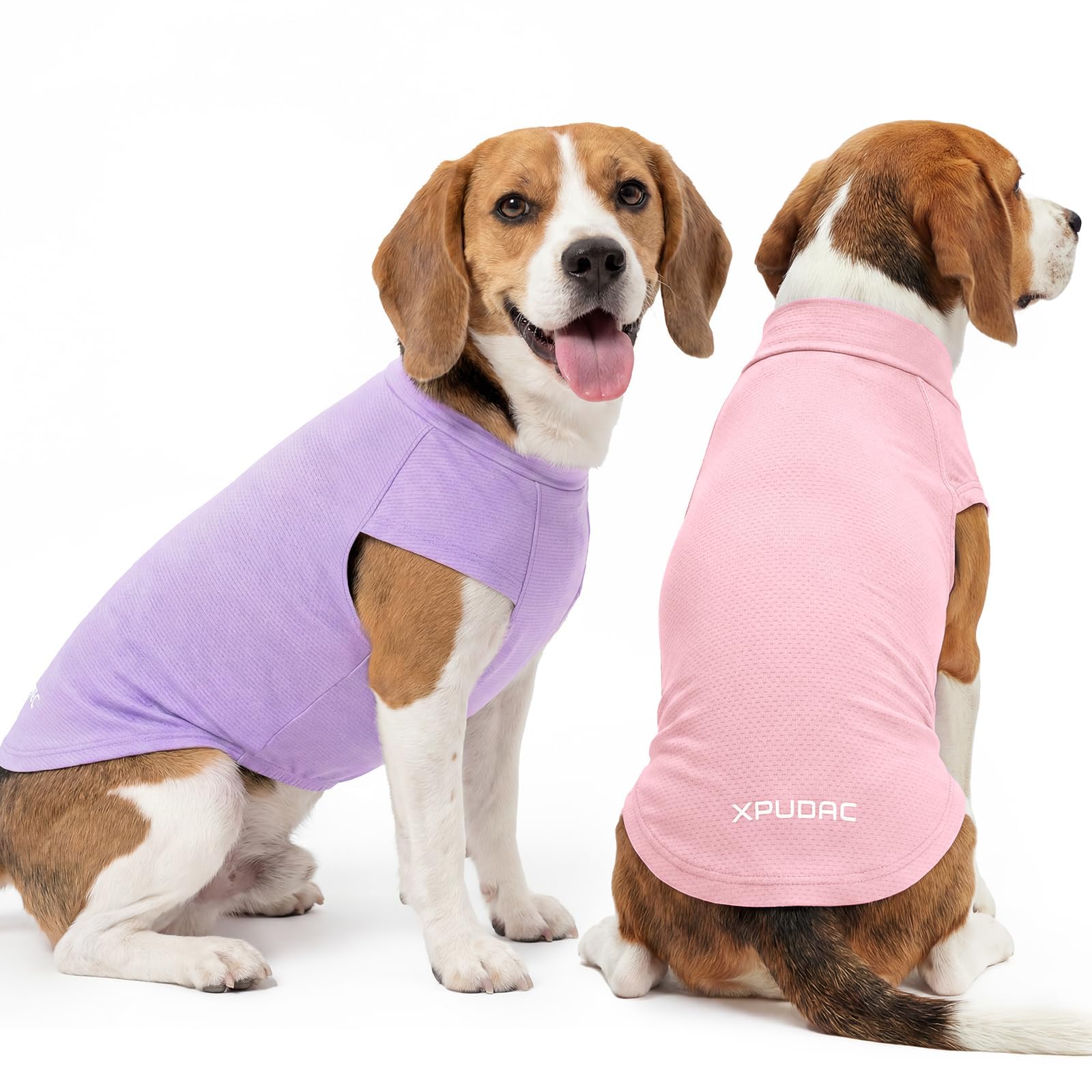 XPUDAC Paquete de 2 camisetas de protección solar para perros, de secado rápido, transpirables, elásticas, ligeras, sin mangas, ropa de verano para mascotas para perros pequeños, piel sensible, suave
