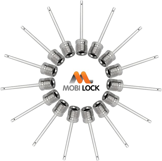 Mobi Lock Ball Pump Inflation Needle (Pack of 15) - Stainless Steel Air Pump Needles with Storage Container - Ideal for Blowing Up Football, Basketball, Volleyball, and All Other Sports Balls