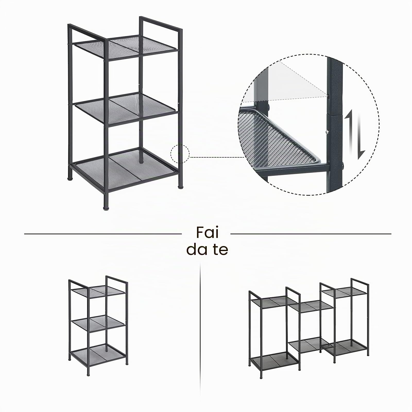 SONGMICS Scaffale portaoggetti a 3 ripiani, mensola da bagno, supporto allungabile per piante con ripiano regolabile, per bagno, soggiorno, balcone, cucina, nero UBSC33BK