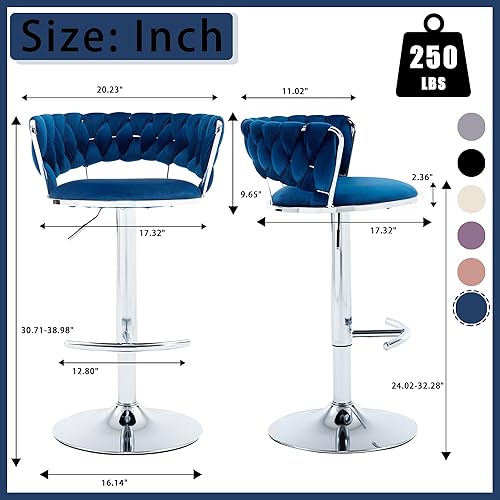 Miniatura 82 de Juego de 2 taburetes de bar de terciopelo giratorios con base de metal dorado, taburetes de bar modernos de altura de mostrador para cocina, pub,