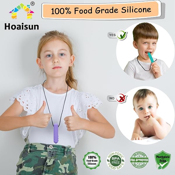 Close-up of the Hoaisun Sensory Chew Necklace Buddy showing its textured silicone surface and colourful design.