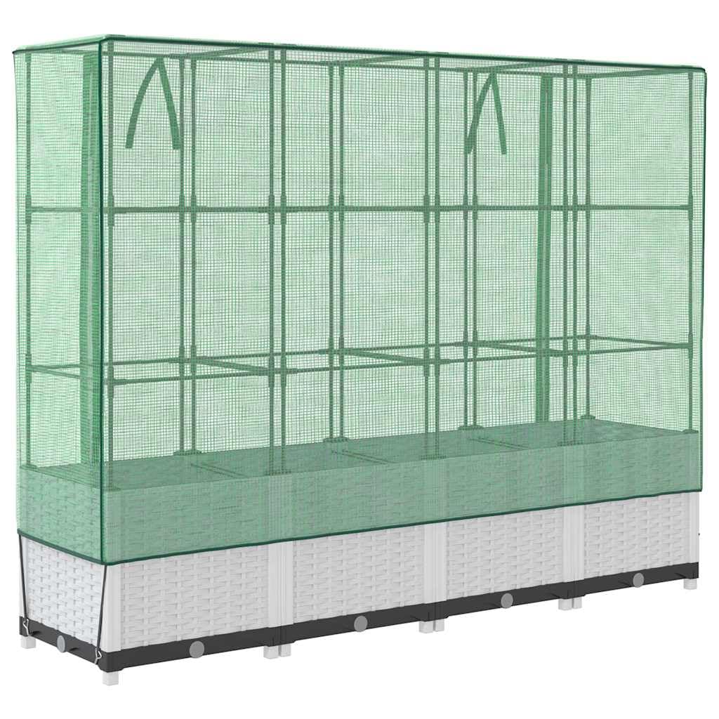 Jardiniere rialzata con rivestimento effetto rattan, 160 x 40 x 138 cm | Polipropilene, Ferro Telaio, Polietilene Copertura Impermeabile, Chiusura lampo Ventilazione, Per Piante Legumi Fiori