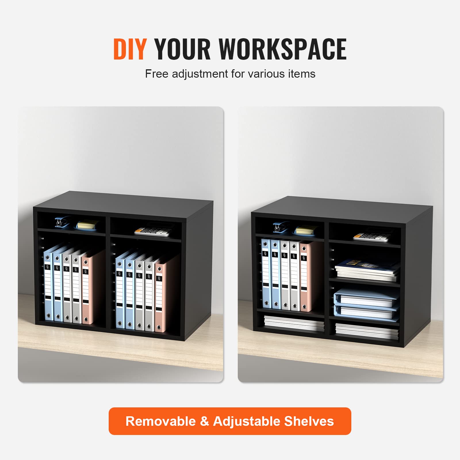 VEVOR Organizador de Literatura de madera Aglomerado Estante de Almacenamiento de Documentos de 12 Compartimentos 52x30,5x41 cm Clasificador de Literatura con Estantes Ajustables para Oficina, Negro