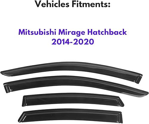 Miniatura 2 de KPY Visera de ventana compatible con Mitsubishi Mirage Hatchback 2014-2020, protector de lluvia, deflector de ventana lateral, estilo cinta, 2014