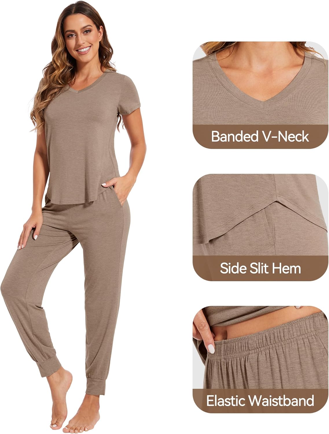 WiWi Pajamas for Women Soft Pajama Sets Short Sleeve Tops with Jogger Pants Viscose from Bamboo Pjs S-XXL - Image 4