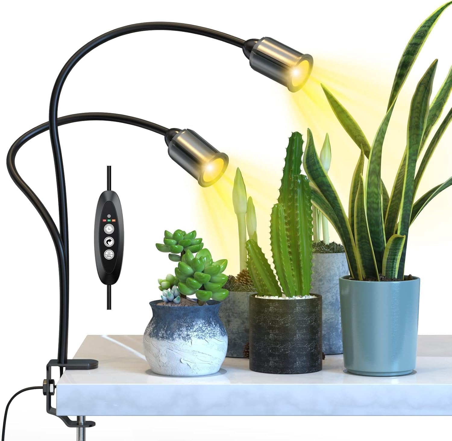 Grow Light for Indoor Plants 7500K Full Spectrum Plant Growing Lamp | Gooseneck Auto On Off Timing 3/6/12H, 4-Level Dimmable 22.5 Inch Longer, Ideal for indoor plants, 2 Head, Full Spectrum