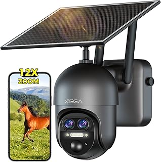Xega 4G LTE 【12X Zoom Hybrid】 Outdoor Surveillance Camera with Sim, 2K HD PTZ Dual Lens Solar Camera Without Cable with 10…