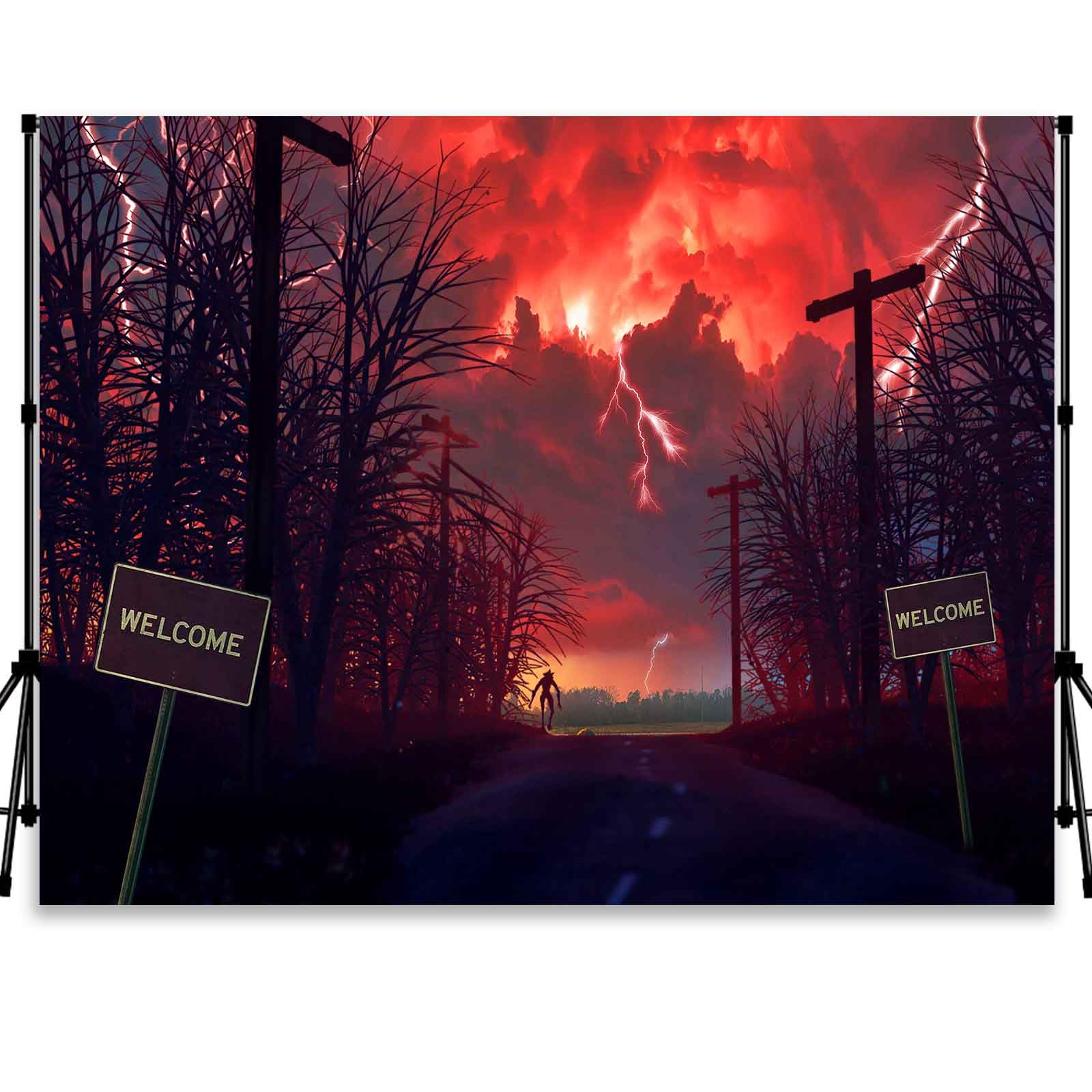 QICAIYUN Red Horrors Forest Backdrop Sky Lightning Banner Background Birthday Backgrounds Party Home Decoration Photo Studio Props 82.68x59 in