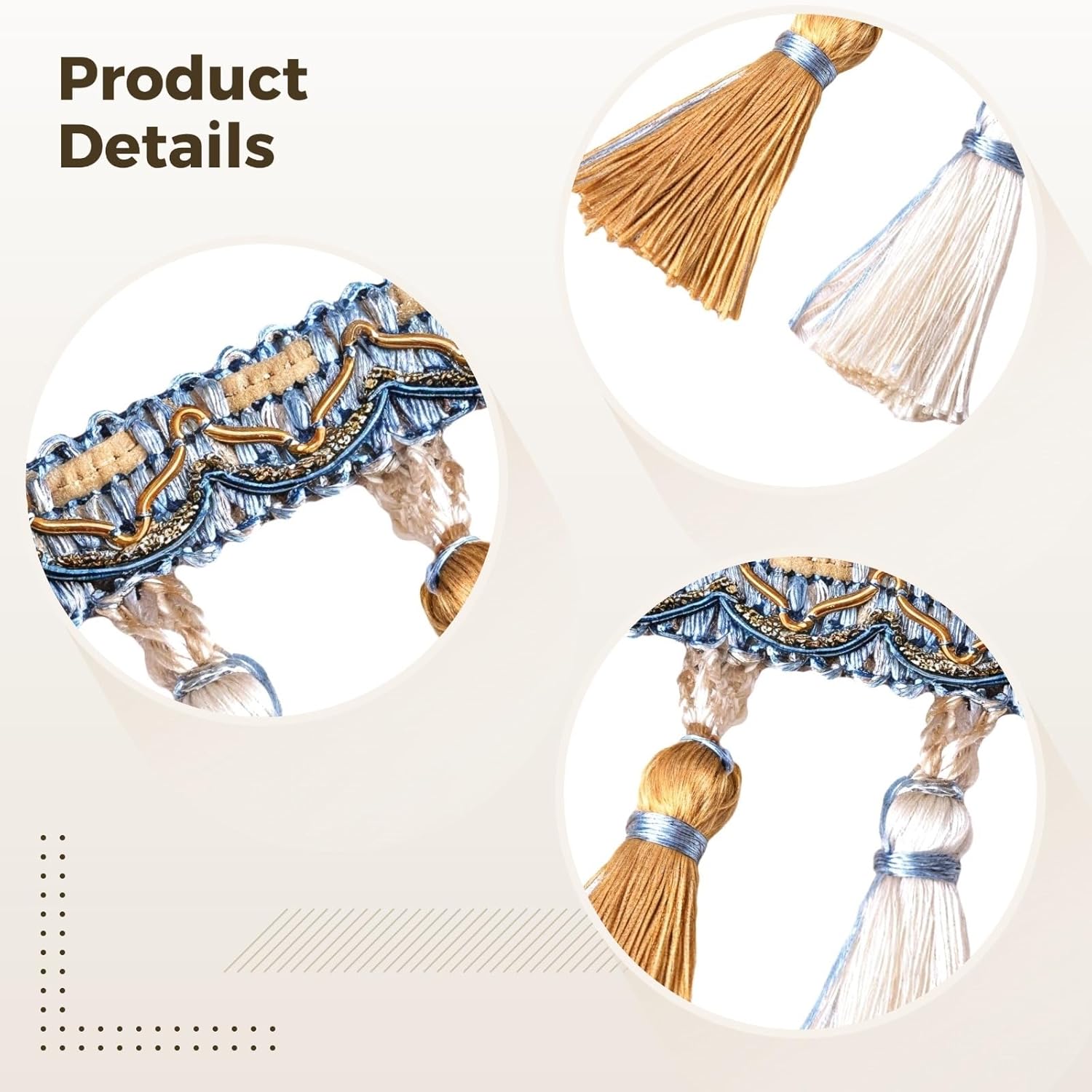 Three-Color Tassel Trim for Curtains and Sofas, European-Style Home Decor, Polyester Material, Adds Elegant and Accents