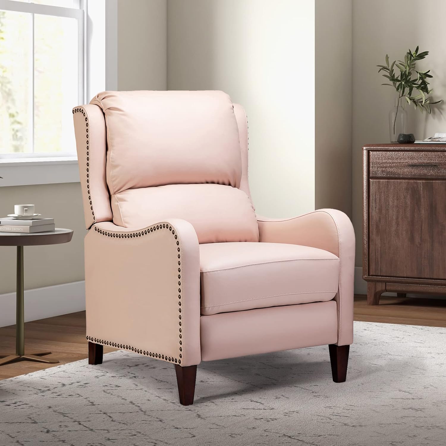 TINA'S HOME Genuine Leather Recliner Chair, MidCentury