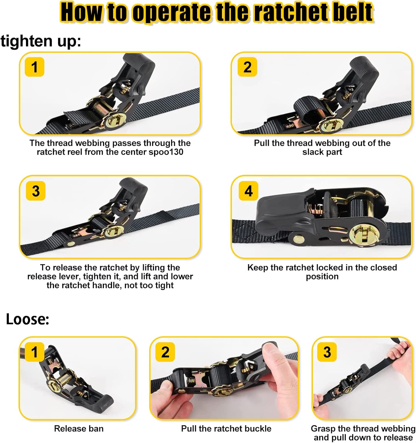 Spare Wheel Strap, Adjustable Ratchet Spare Tire Tie Down Straps Over the Wheel for UTV, ATV, PWC,Trailers Truck Bed Roof Rack Spare Tire Mount with Soft Loop Straps