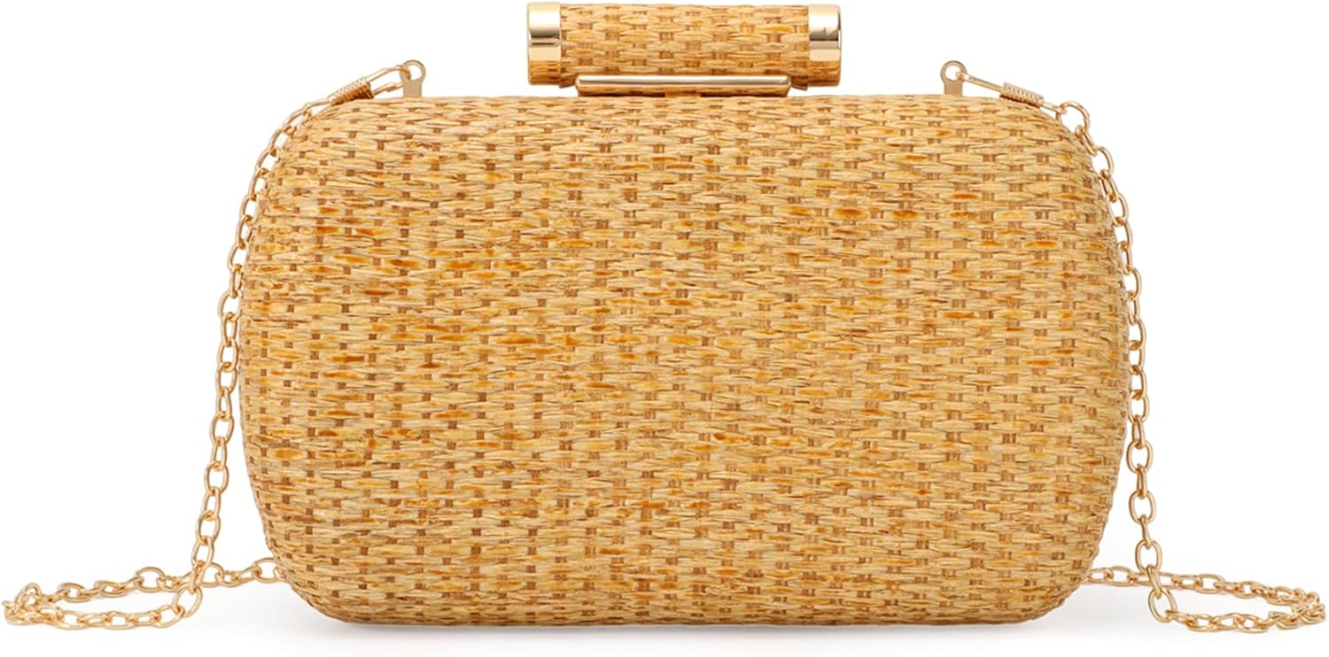 GOKTOW Small Straw Purse Clutch for Women,Woven Handbag Raffia Bag for Summer,Wicker Evening Bag for Party Wedding