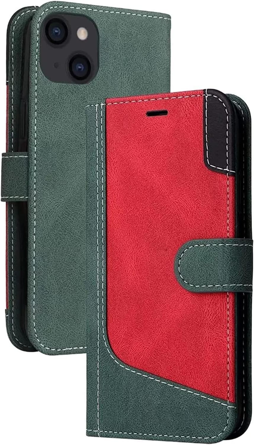 Case for iPhone 14/14 Plus/14 Pro/14 Pro Max, Vintage Wallet PU Leather Wallet Phone Case, Flip Folio Cover with Viewing Stand Card Holder (Color : Green, Size : 14 6.1")