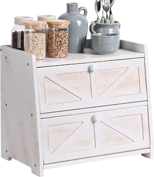 Bamboo Corner Bread Box for Kitchen Countertop 2-Tier White