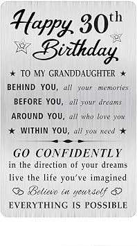 MOQIYXL Granddaughter 30th Birthday Card, Happy 30 Birthday Granddaughter Gifts Ideas, Small Engraved Wallet Card