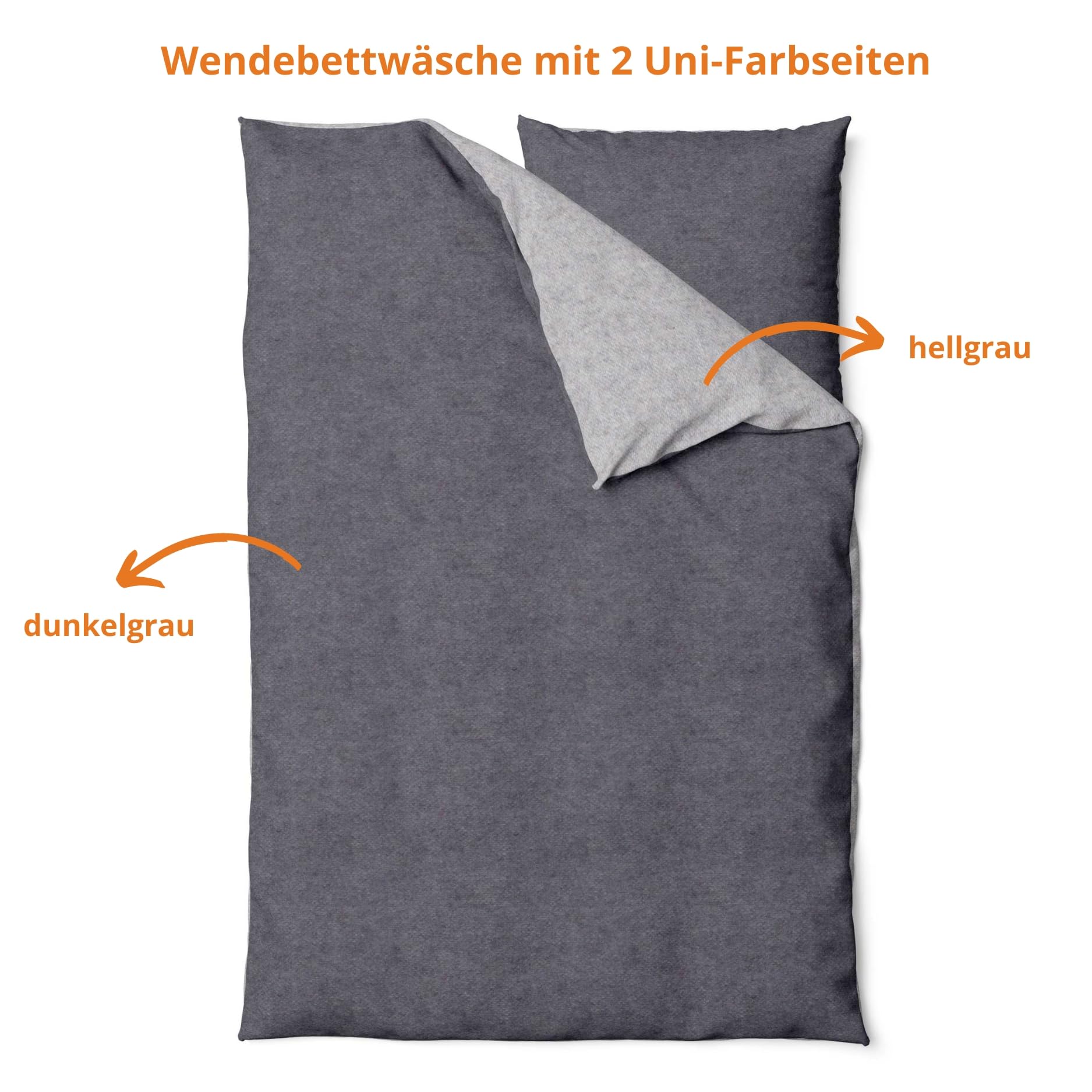sleepling Feinbiber Bettwäsche, Winterbettwäsche 2-teiliges Set Bettbezug 155x220cm + Kissenbezug 80x80cm, Wendebettwäsche, 100% Baumwolle, Made in Germany, Oeko-TEX, Waschbar, Dunkelgrau Hellgrau