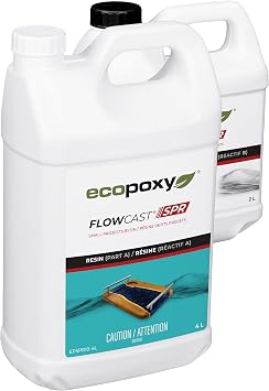 EcoPoxy FlowCast SPR Epoxy Resin Kit - 1.59 Gal /6L UV & Yellowing Resistant, Bio-Based| Water Clear & Bubble Free Faster Curing Epoxy for Small Pours Castings Charcuterie Boards, Trays & Coasters
