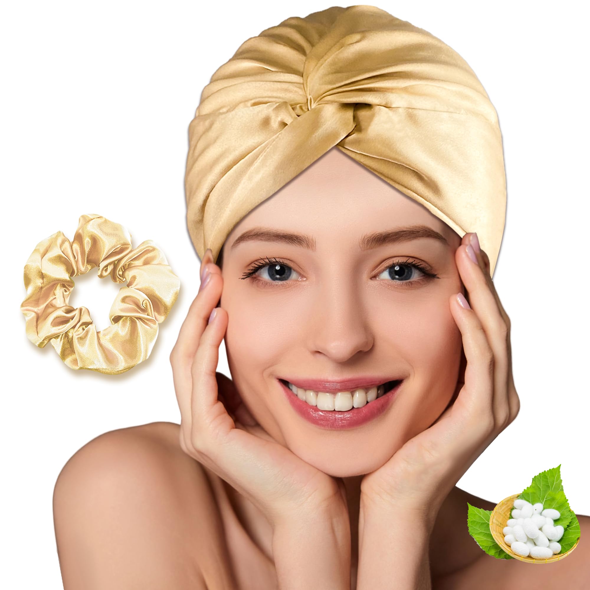 Simnice 100% Mulberry Silk Bonnet for Women Hair Care, Double-Layer Hair Bonnet for Sleeping, Natural Silk Hair Wrap with Elastic Stay On Head,